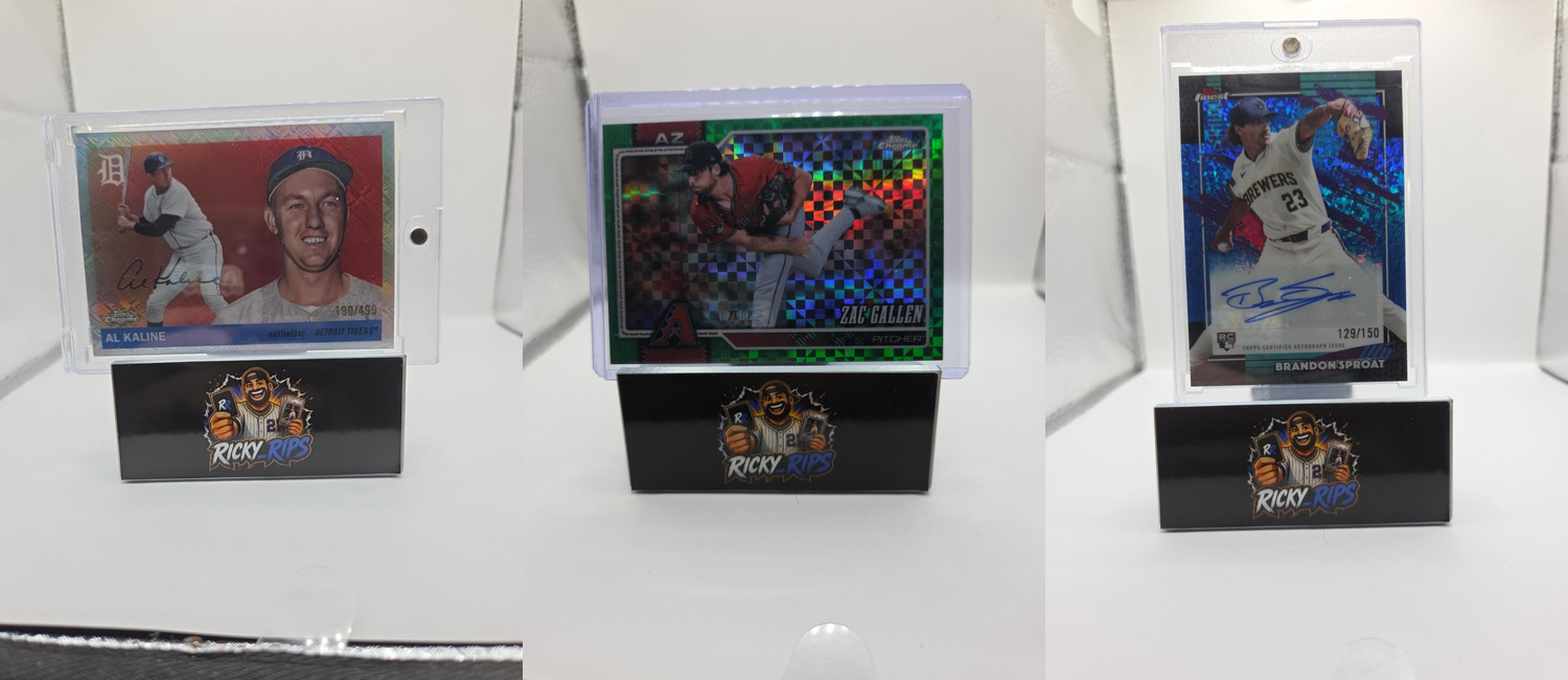 3-Card Serial-Numbered Lot — Al Kaline /499 + Zac Gallen /99 + Brandon Sproat RC Auto /150