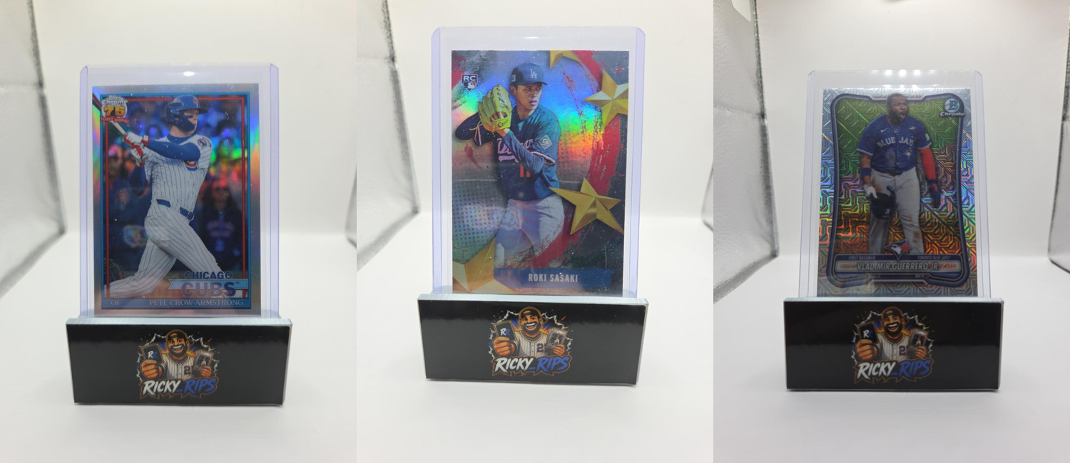 3-Card Baseball Bundle — PCA Refractor + Roki Sasaki RC + Vlad Jr. Mojo