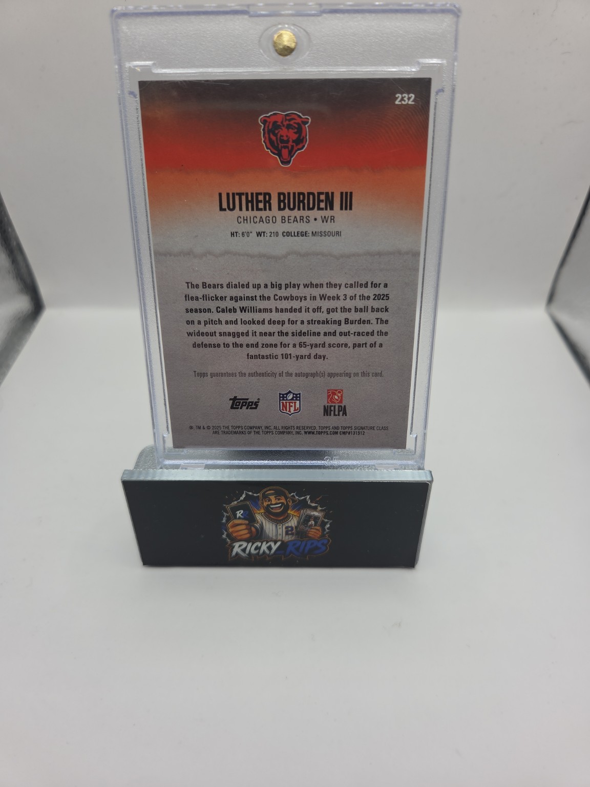 Ricky Rips 3D printed card stand with card