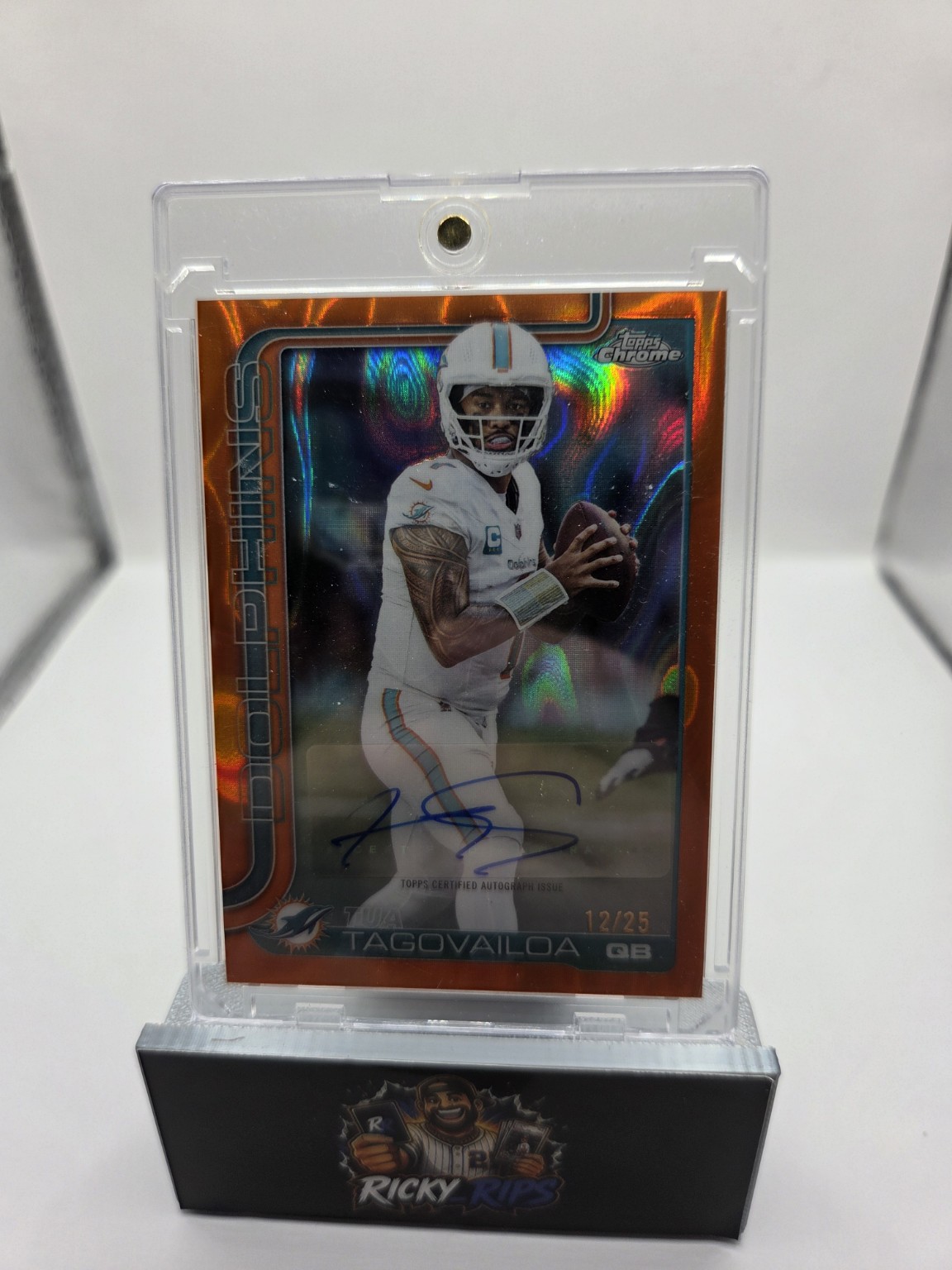 2025 Topps Chrome Tua Tagovailoa Chrome Autographs #BA-TTA Orange Refractor — 12/25